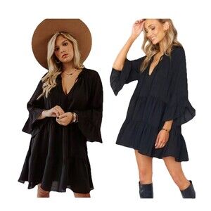 NWT Show Me Your Mumu Viola Size XS Dress Black Flounce Sleeve Tiered Babydoll